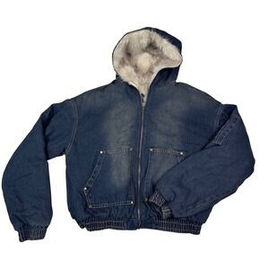 Supermade Denim Jacket Faix Fur Lined Hooded Blue Washed Size M